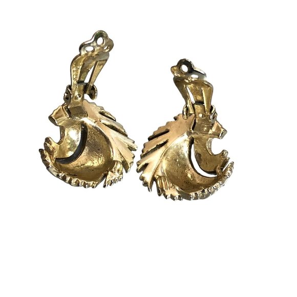 Lisner Vintage Gold Tone Earrings Clip On Swirled Feather Costume Jewelry MCM - Picture 8 of 11